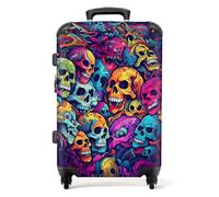 NoBoringSuitcases.com® Large Suitcase for Women and Men - Medium Luggage with Wheels - Skull in Neon Colors - Multicolour - Lightweight Suitcase - Hard Shell Trolley - 26-28 Inch - 23kg