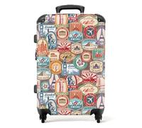 NoBoringSuitcases.com® Large Suitcase for Women and Men - Medium Luggage with Wheels - Travel Destinations - Brown - Lightweight Suitcase - Hard Shell Trolley - 26-28 Inch - 23kg