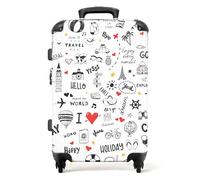 NoBoringSuitcases.com® Large Suitcase for Women and Men - Medium Luggage with Wheels - Travel Pattern - White - Lightweight Suitcase - Hard Shell Trolley - 26-28 Inch - 23kg
