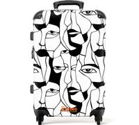 NoBoringSuitcases.com® Medium Luggage 67x43x25 cm Checked Suitcase Travel Case Lightweight 4 Wheel Hardshell Trolley Flight Roller Lines - Faces - Black - White