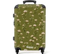 NoBoringSuitcases.com® Medium Luggage 67x43x25 cm Travel Case Checked Suitcase Lightweight 4 Wheel Hardshell Trolley Flight Roller Bag Rural - Flowers - Green