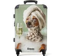 NoBoringSuitcases.com® Medium Luggage 67x43x25 cm Travel Case Checked Suitcase Lightweight 4 Wheel Hardshell Trolley Flight Roller Bag Dog - Bath - Champagne - Towel