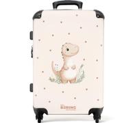 NoBoringSuitcases.com® Medium Suitcase Children 67x43x25 cm Checked Luggage Travel Case Lightweight 4 Wheel Hard Shell Trolley Flight Roller Bag Beige - Dino - Dots - Background