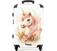 NoBoringSuitcases.com® Medium Suitcase Children 67x43x25 cm Checked Luggage Travel Case Lightweight 4 Wheel Hard Shell Trolley Flight Roller Bag Unicorn - Pink - Mane - Pastel - Flowers