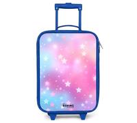 NoBoringSuitcases© Kids Suitcase Blue Compact Children's Luggage On Wheels | 48x31x19 cm - LED Childs Trolley Small Case Ultralight - Girls - Stars - Pink - Blue
