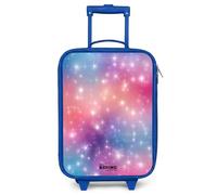 NoBoringSuitcases© Kids Suitcase Blue Compact Children's Luggage On Wheels | 48x31x19 cm - LED Toddler Trolley Small Travel Ultralight - Girls - Stars - Abstract - Colors