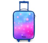 NoBoringSuitcases© Kids Suitcase Blue Compact Children's Suitcases Wheels | 48x31x19 cm - LED Toddler Pull Along Travel Case Ultralight - Girls - Stars - Pink - Blue