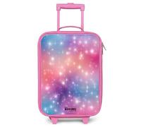 NoBoringSuitcases© Kids Suitcase Pink Compact Children's Luggage On Wheels | 48x31x19 cm - LED Toddler Trolley Small Travel Ultralight - Girls - Stars - Abstract - Colors