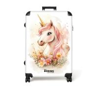 NoBoringSuitcases© Large Suitcase Children Hold Luggage XL Check in Travel | 77x51.5x28 cm - Case Lightweight 4 Wheel Hardshell Big Trolley Unicorn - Pink - Mane - Pastel - Flowers