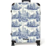 NoBoringSuitcases© Large Suitcase Extra Luggage Adult XL Hold Check in | 77x51.5x28 cm - Travel Case Lightweight 4 Wheel Hardshell Big Trolley Houses - Trees - Water - Birds - Blue