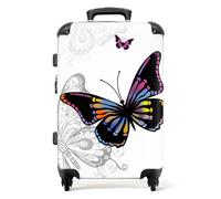 NoBoringSuitcases© Large Suitcase for Women and Men | Medium Luggage with Wheels - Butterfly White Background - White - Lightweight Suitcase - Hard Shell Trolley - 26-28 Inch