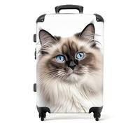 NoBoringSuitcases© Large Suitcase for Women and Men | Medium Luggage with Wheels - Cat Portrait - Beige White - Lightweight Suitcase - Hard Shell Trolley - 26-28 Inch - 23kg