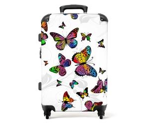 NoBoringSuitcases© Large Suitcase for Women and Men | Medium Luggage with Wheels - Colourful Butterflies - Multicolour - Lightweight Suitcase - Hard Shell Trolley - 26-28 Inch
