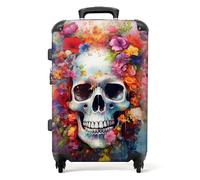 NoBoringSuitcases© Large Suitcase for Women and Men | Medium Luggage with Wheels - Skull Botanical - Multicolour - Lightweight Suitcase - Hard Shell Trolley - 26-28" - 23kg