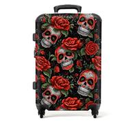 NoBoringSuitcases© Large Suitcase for Women and Men | Medium Luggage with Wheels - Skull Roses - Red - Lightweight Suitcase - Hard Shell Trolley - 26-28 Inch - 23kg