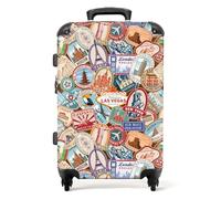NoBoringSuitcases© Large Suitcase for Women and Men | Medium Luggage with Wheels - Travel Destinations Pattern - Multicolour - Lightweight Suitcase - Hard Shell Trolley - 26-28