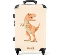 NoBoringSuitcases© Medium Suitcase Children Checked Luggage Travel Case | 67x43x25 cm - Lightweight 4 Wheel Hard Shell Trolley Flight Roller Bag T-Rex - Dino - Orange