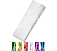 Nobranded 200 pcs Clear 3" x 11" Flat Cello Cellophane Bags Poly Treat Bags 2.8 mils for Gift Wrapping, Bakery, Cookie, Candies, Toast, Dessert, Party Favors Packaging with Color Twist Ties…