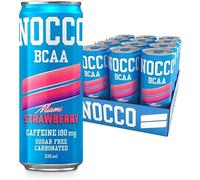 NOCCO Sugar Free Energy Drink - BCAA, 180mg High Caffeine, with Amino Acids & Vitamins, Ideal for Pre Workout - 12 x 330ml (Miami Strawberry)