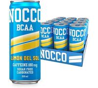 NOCCO Sugar Free Energy Drink - BCAA, 180mg High Caffeine, with Amino Acids & Vitamins, Ideal for Pre Workout - 12 x 330ml (Limon Del Sol)