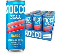 NOCCO Sugar Free Energy Drink - BCAA, 180mg High Caffeine, with Amino Acids & Vitamins, Ideal for Pre Workout - 12 x 330ml (Mango Del Sol)