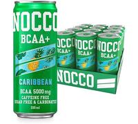 NOCCO Sugar Free Energy Drink - BCAA, Enriched with Amino Acids & Vitamins, Ideal for Pre Workout - 12 x 330ml (Caribbean BCAA+)