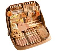 Nocecfi Cute Capybara Pencil Case, Capybara Stationery Set with Eraser Ballpoint Pens Sticker Brooch and More, Large Capacity Multi-Layer Case for Office Students School Supplies