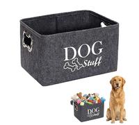 Nocecfi Puppy Toy Box Storage Basket, Felt Stuff Storage Baskets with Designed Metal Handle, Collapsible Pet Supplies Storage Basket, Dogs Toy Storage Baskets for Pets Toys Clothes (Dark Gray)