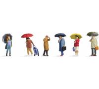 Noch 15523 Characters: Set Of 6 People With Open Umbrella Under The Rain
