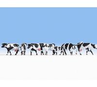NOCH 15725 HO Scale Set White And Black Cows (Pack Of 6 And A Calf)