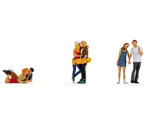 NOCH Boys Pair Set Hand-Colored Realistic HO Scale Figures, 6 Youth Men Figures