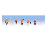 NOCH Firemen in Orange Uniform (5) and Ladders (2) Figure Set HO Gauge 15022