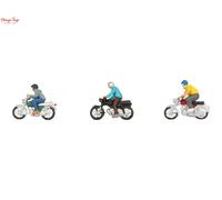 NOCH 15907 H0 Scale 1:87 Model Railway Motorcyclists Figures On Their Motorbikes
