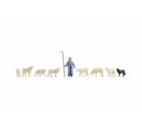 NOCH Sheep and Shepherd Set, Hand Painted Figures for Model Making, Ideal for Landscaping Track TT 1:120