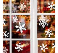 NOCHME Snowflake Window Stickers, 108 PCS Static Snow Flakes Window Clings for Glass Door, Christmas Snowflakes Window Display Decorations, Static PVC Stickers, White