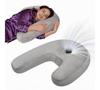 Nockovi Ear Piercing Pillow - Side Sleeper Body Pillow with Ear Hole for Pain Relief, J-Shaped Ergonomic Support, 20x26 Inches (Grey)