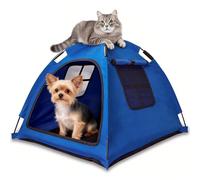 Nockovi Open Design Pet Tent, Cozy Monitoring Bed for Cats & Puppies, Breathable Mesh Walls for Security & Ventilation, Indoor Outdoor Travel, Blue
