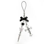 nocoeed Cute Y2K Phone Charm - Pink Bear, Butterfly, Star & Cross - Stainless Steel - Spring Ring Clasp - 1x Black Cross