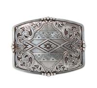 Nocona Belt Co. Men's Western Buckle with Floral Aztec Engraving and Stud Accents (Silver, 3" x 3-1/2"), Silver