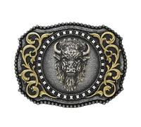 Nocona Belt Co. Men's Western Buffalo Head Buckle with Antique Gold Scrolls and Berry Edging (Antique Silver, 3" x4"), Antique Silver, 3" x 4"