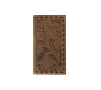 Nocona Belt Co. Rodeo Wallet Floral Embossed Chocolate Buck Lacing, Brown