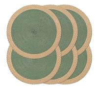 Noctiflorous 15 Inch Round Braided Placemats Set of 6 Washable Wipeable Easy Clean Heat Resistant Woven Dining Table Mats Decor for Holiday Parties Indoor Outdoor Daily Use(Green Wide Edge, 6)
