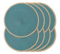 Noctiflorous Braided Round Placemats Set of 8, 15 Inch Woven Table Mats, Non-Slip Washable Thin Edge Place Mats for Kitchen Dining Table Decor (Blue, 8)