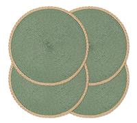 Noctiflorous Round Braided Placemats Set of 4 Table Mats 15 Inches Washable Heat Resistant for Dining Table Non-Slip Indoor Outdoor Place Mats for Thanksgiving Christmas Easter(Green Thin Edge 4)