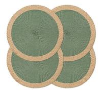 Noctiflorous Round Braided Placemats Set of 4 Table Mats 15 Inches Washable Heat Resistant for Dining Table Non-Slip Indoor Outdoor Place Mats for Thanksgiving Christmas Easter(Green Wide Edge 4)