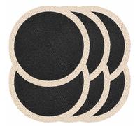 Noctiflorous Round Braided Placemats Set of 6 Table Mats 15 Inches Washable Heat Resistant for Dining Table Non-Slip Indoor Outdoor Place Mats for Easter(01 Beige Edge Black 6)