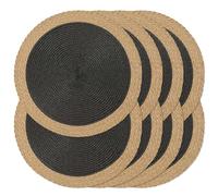 Noctiflorous Round Braided Placemats Set of 8 Table Mats 15 Inches Washable Heat Resistant for Dining Table Non-Slip Indoor Outdoor Place Mats for Thanksgiving Christmas Easter(Black Wide Edge 8)