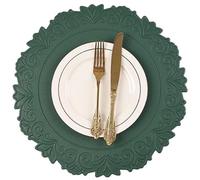 Noctiflorous Round Faux Leather 15 Inch Placemats Set of 4 Waterproof Wipeable Heat Resistant Tablemat for Dining Table Kitchen Non Slip Oilproof Table Place Mat for Indoor Outdoor(Green, 4)
