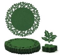 Noctiflorous Round Felt Placemats with Coasters Set of 12 Diameter 13 inch Non Slip Place Mats Heat Resistant Durable Tablemats Fall Table Decorations for Dining Table(Christmas Green, 12)