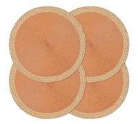 Noctiflorous Round Placemats Set of 4, 15 Inch Braided Hand Woven Table Mats, Heat Resistant Non-Slip Wipeable Wide Edge Place Mats for Kitchen Dining Indoor Outdoor Use(Orange, 4)